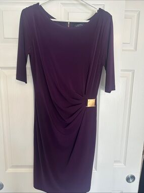 Tahari Plum Midi Dress with Gold Accent
